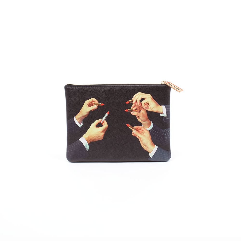 BUSTA COSMESI IN PU STAMPATO "TOILETPAPER" Cm. 21x15,5 - LIPSTICK BLACK