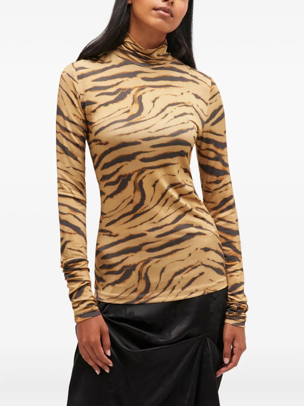 Printed Shiny Jersey Turtleneck