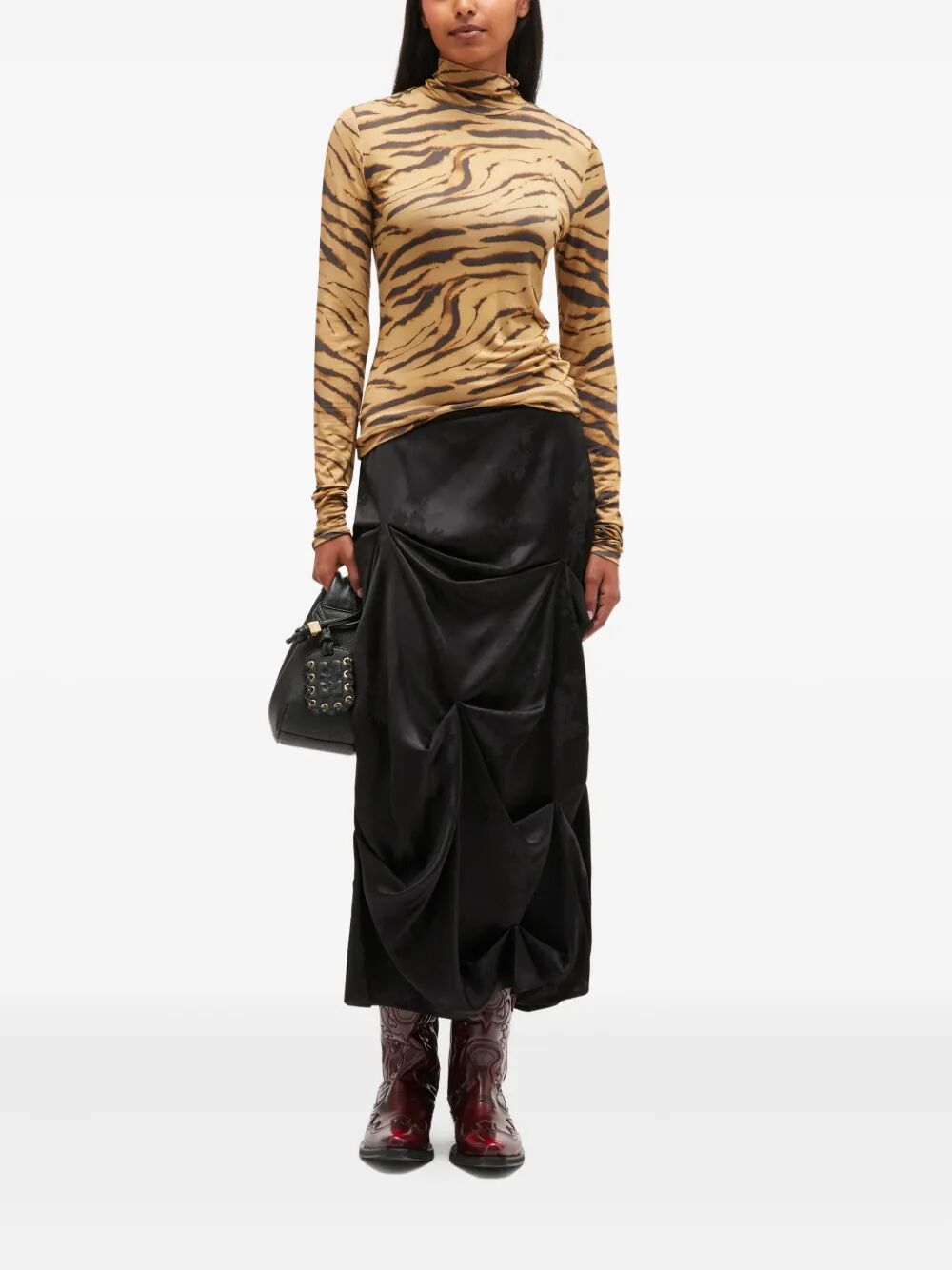 Printed Shiny Jersey Turtleneck