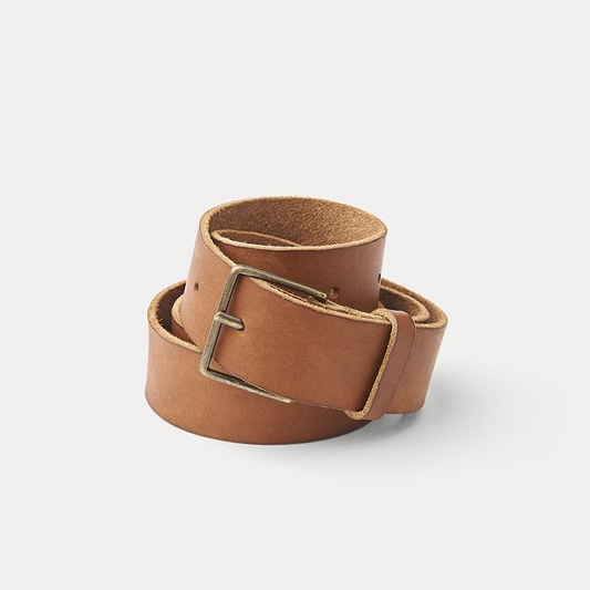 washed leather belt with buckle