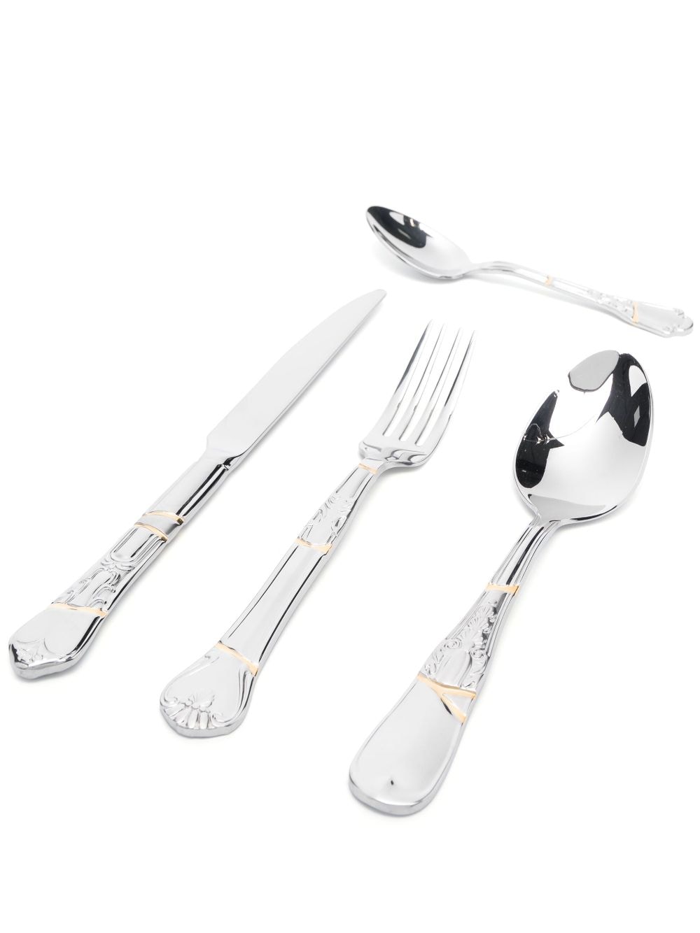 Set 4 posate in acciaio e oro