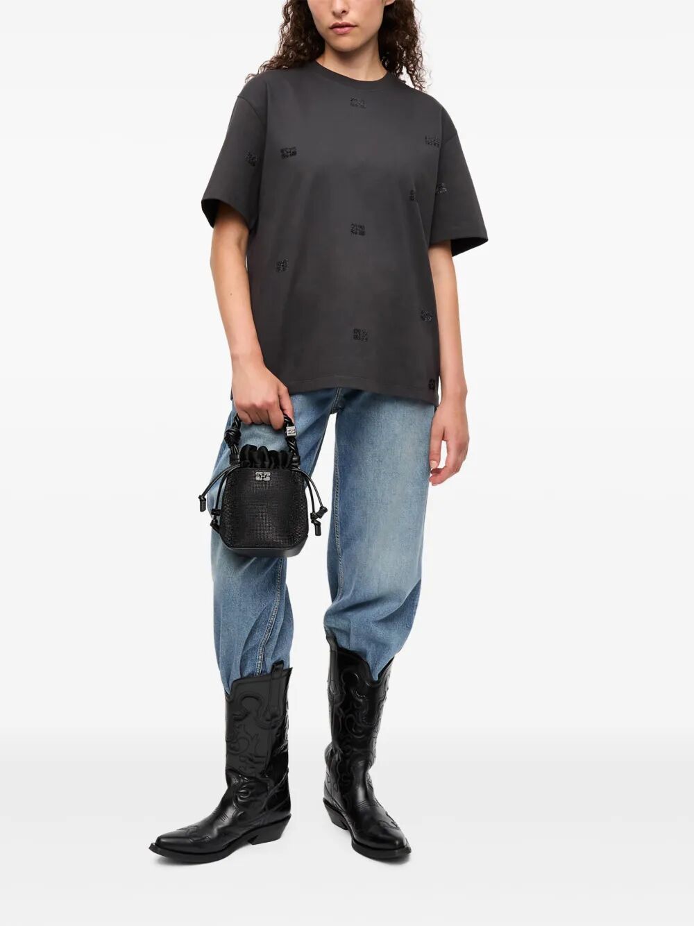 Heavy Cotton Rhinestone Drop Shoulder Tshirt