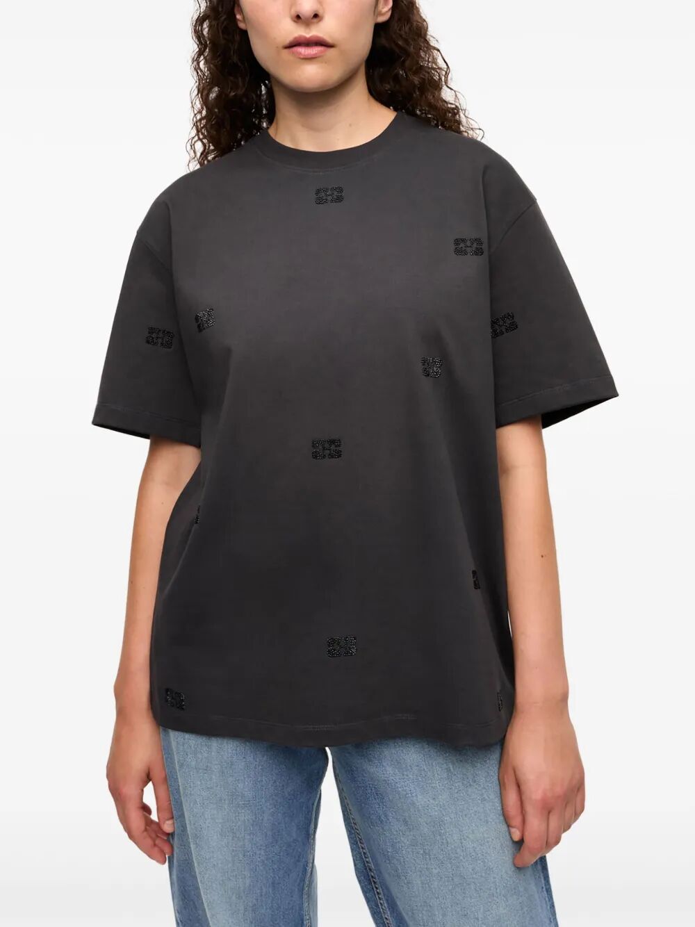 Heavy Cotton Rhinestone Drop Shoulder Tshirt