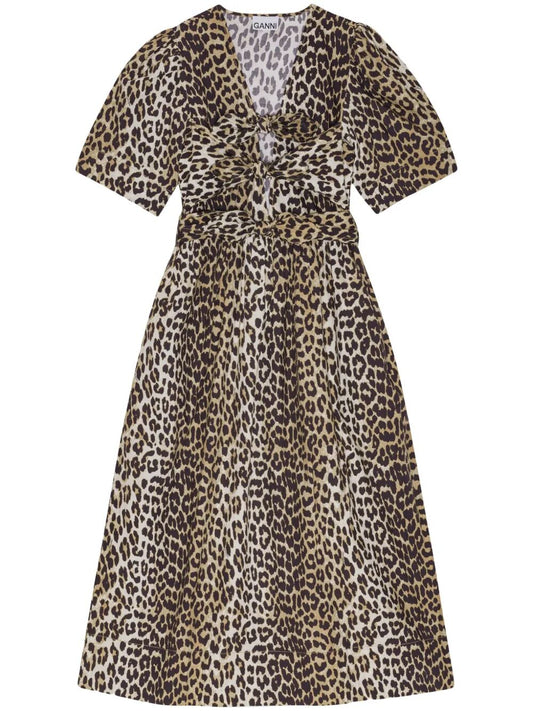 Printed Cotton Tie Strap Midi Dress