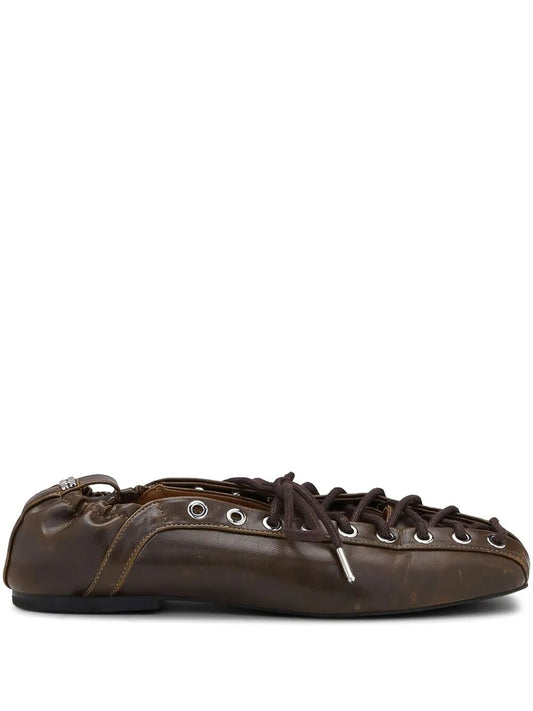 Eyelets Lace Up Ballerina Crinkle Oleatex