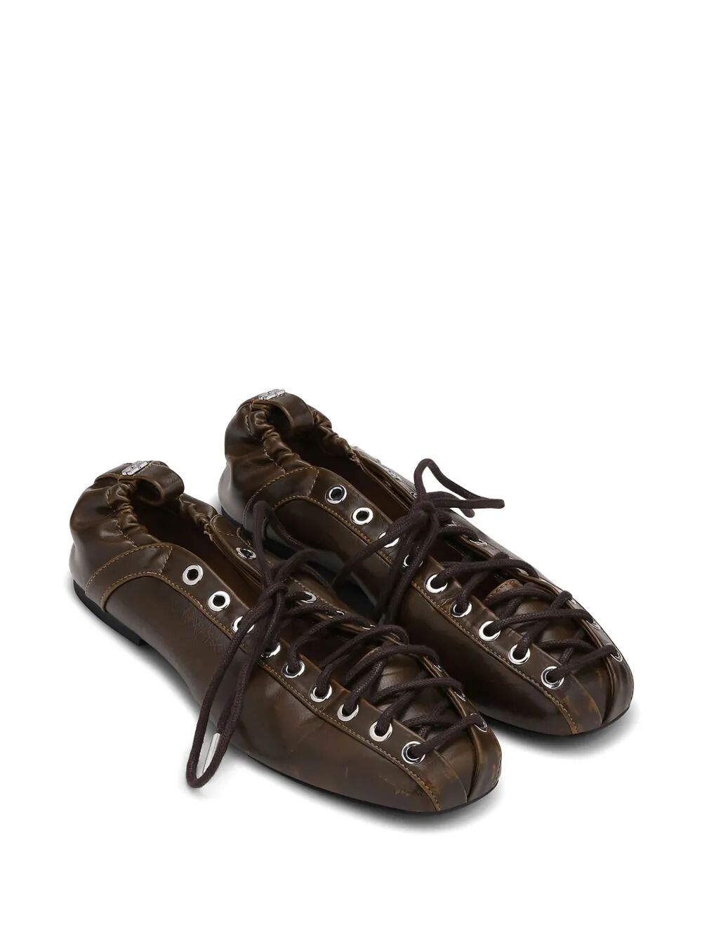 Eyelets Lace Up Ballerina Crinkle Oleatex