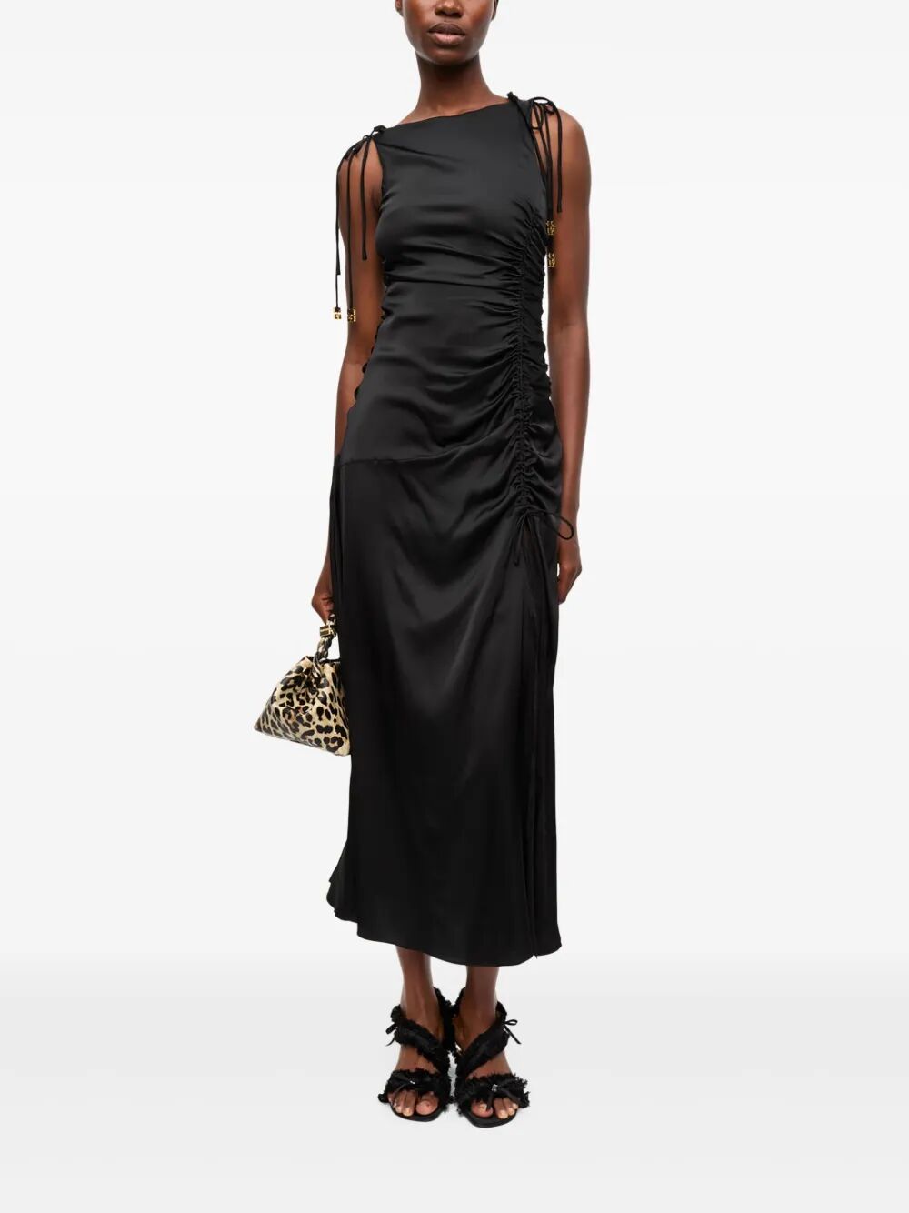 Solid Satin Gathered Long Dress