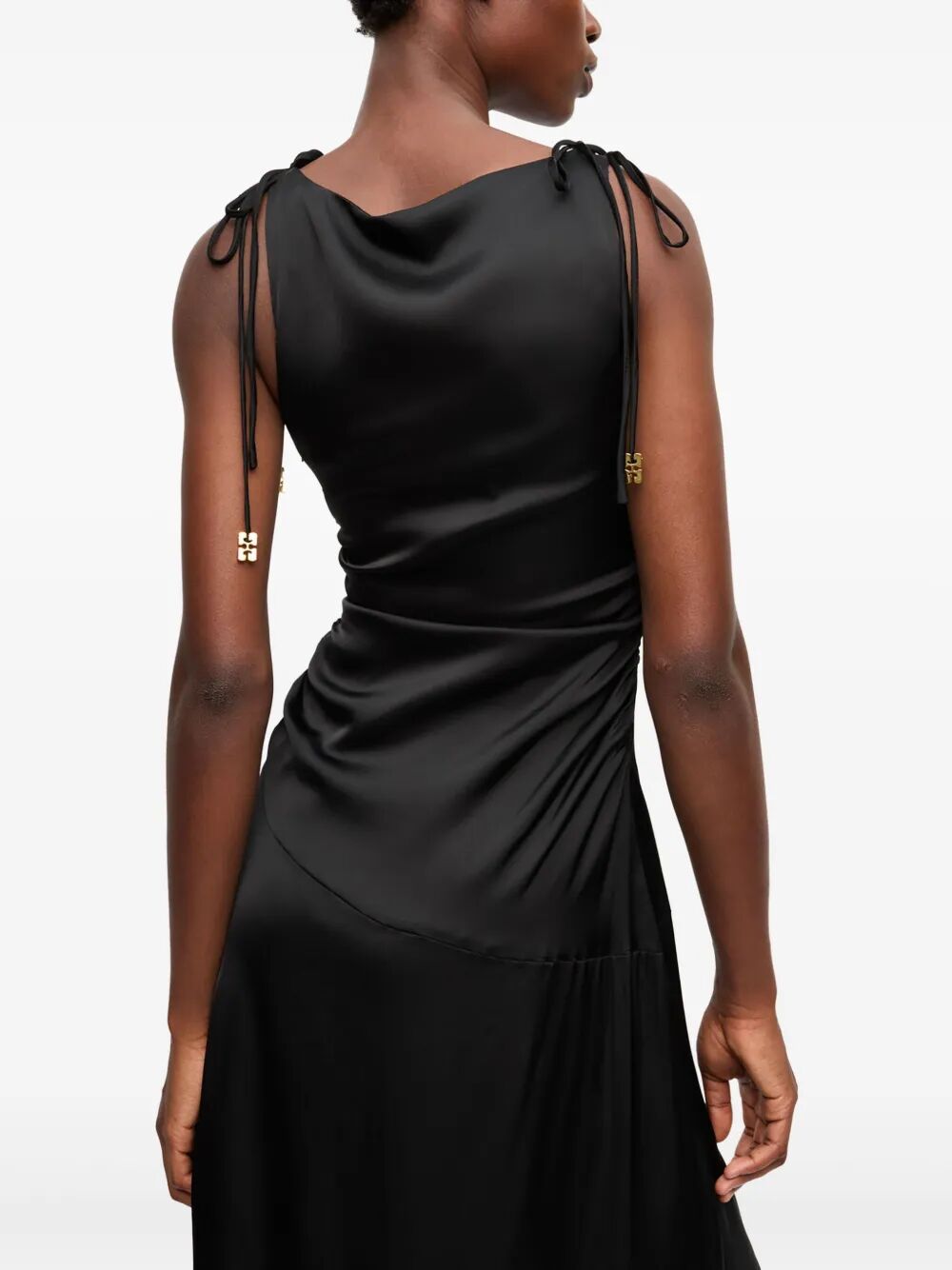 Solid Satin Gathered Long Dress