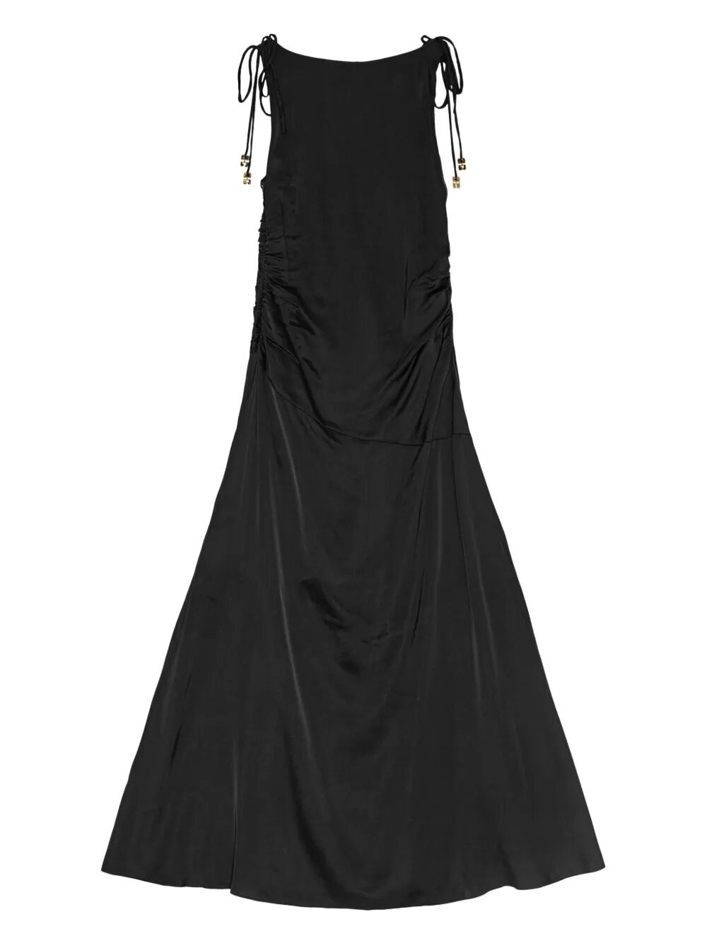 Solid Satin Gathered Long Dress