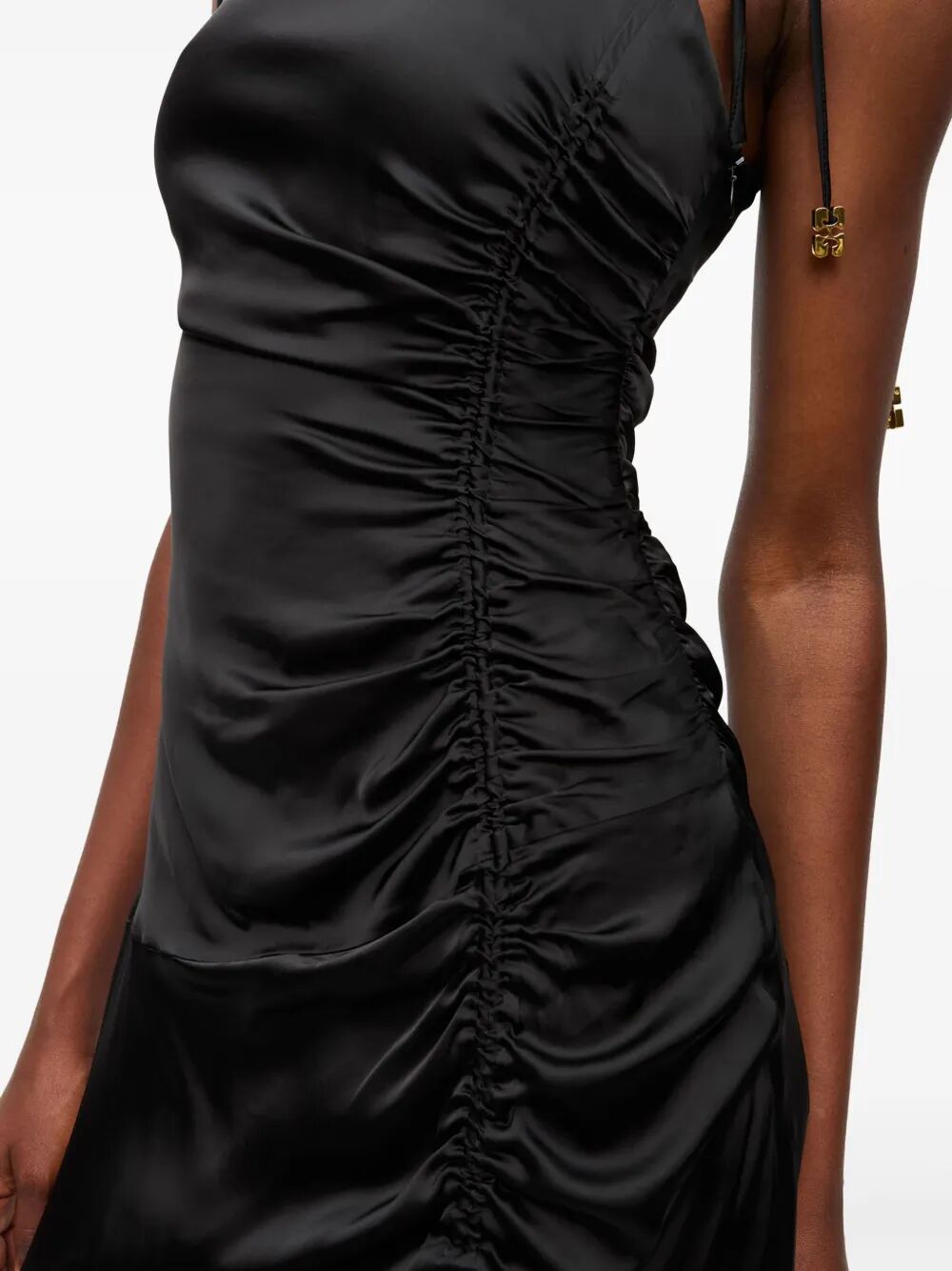 Solid Satin Gathered Long Dress