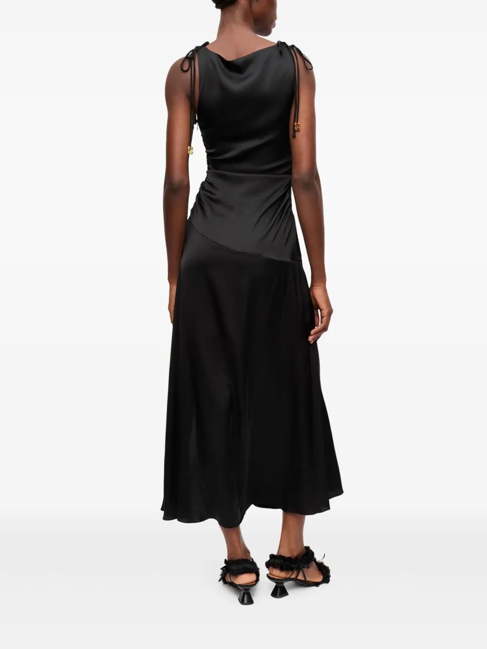 Solid Satin Gathered Long Dress