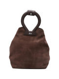Borsa in camoscio marrone con manici in pelle
