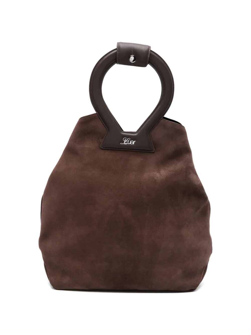 Borsa in camoscio marrone con manici in pelle