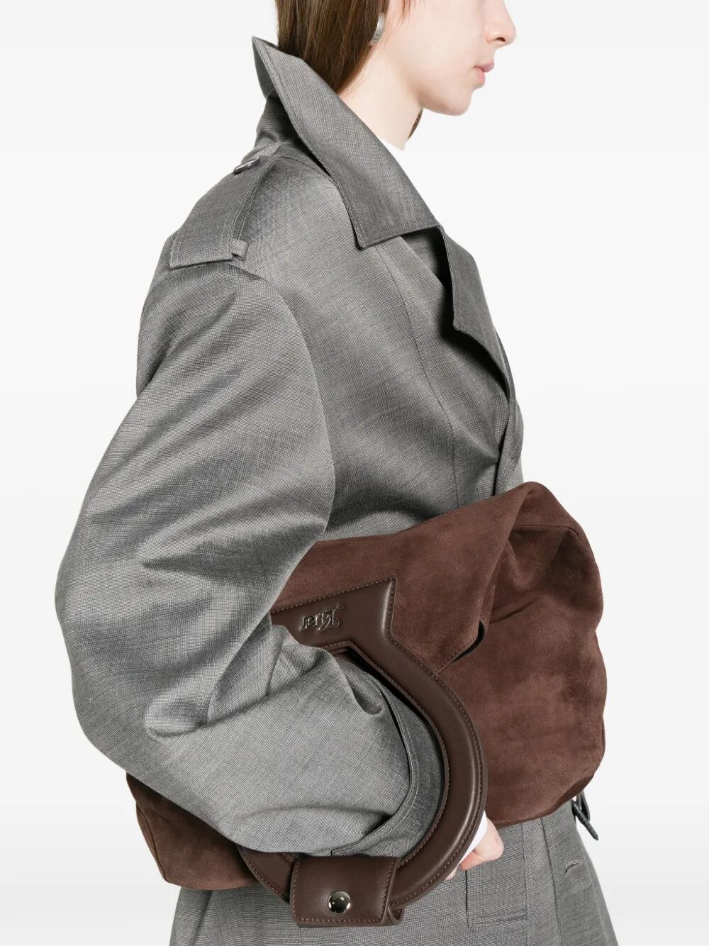 Borsa in camoscio marrone con manici in pelle