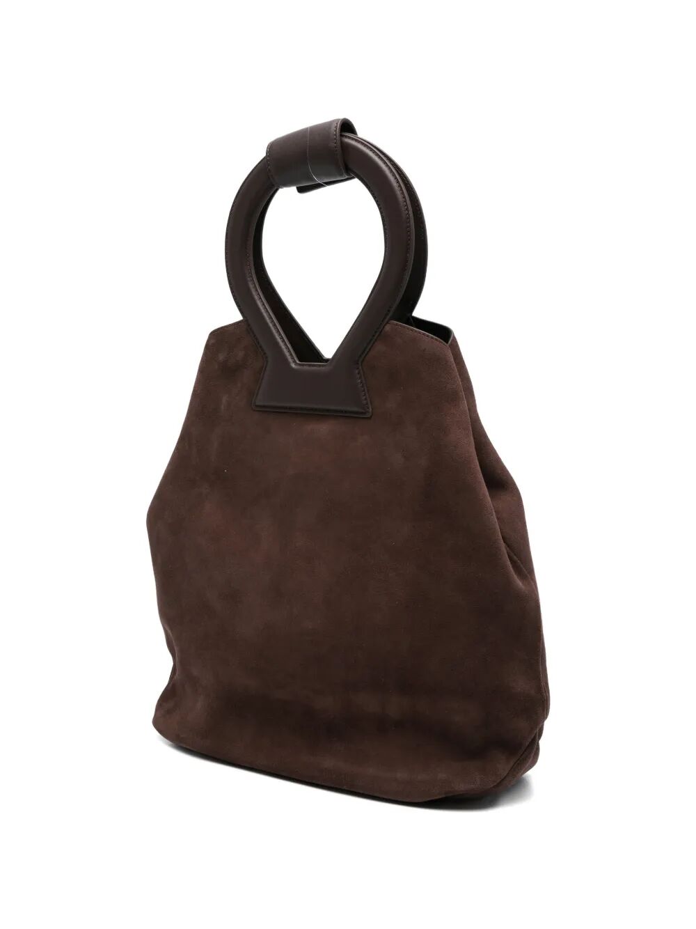 Borsa in camoscio marrone con manici in pelle