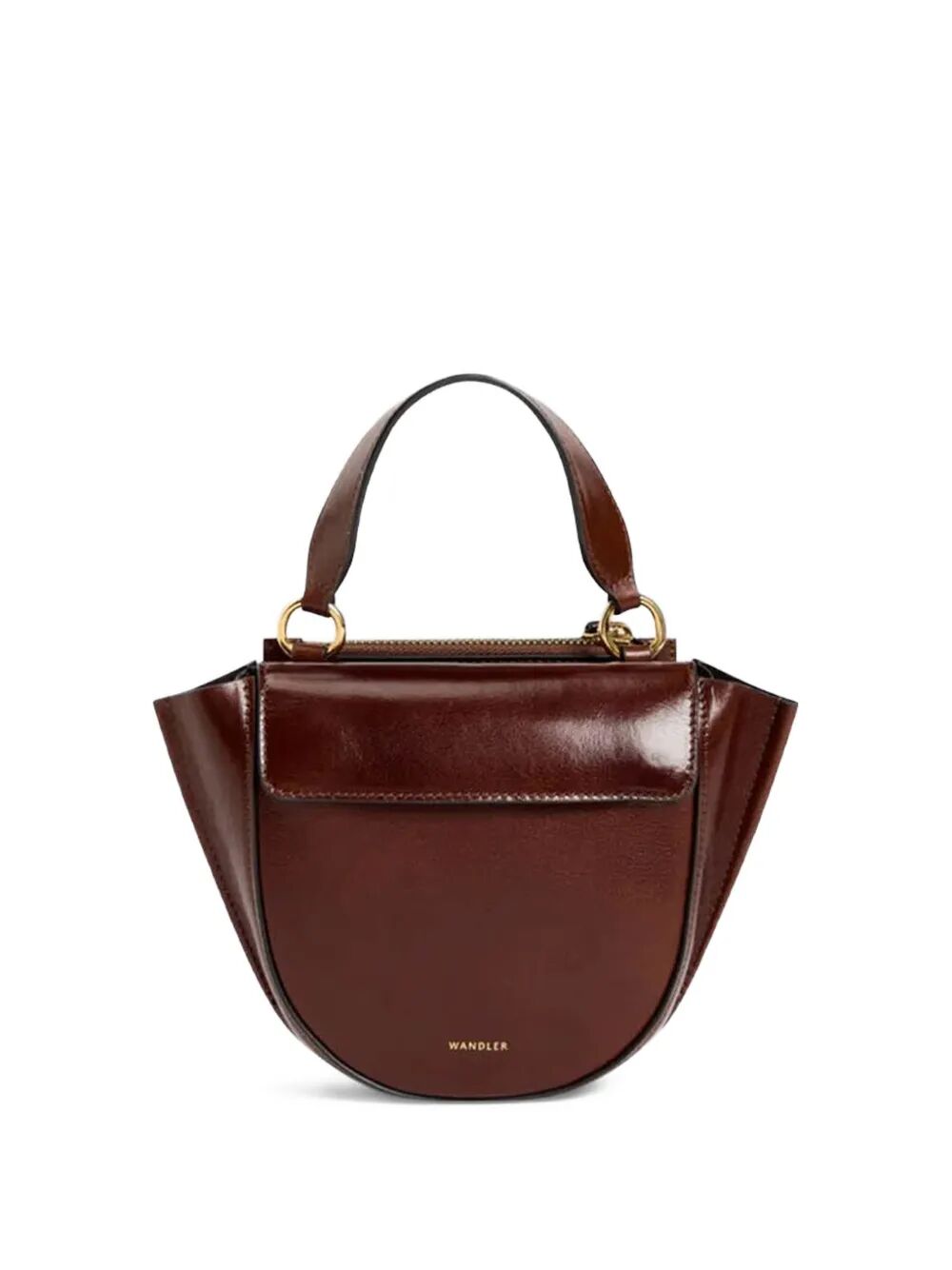 Borsa piccola in pelle marrone con taschino e manico