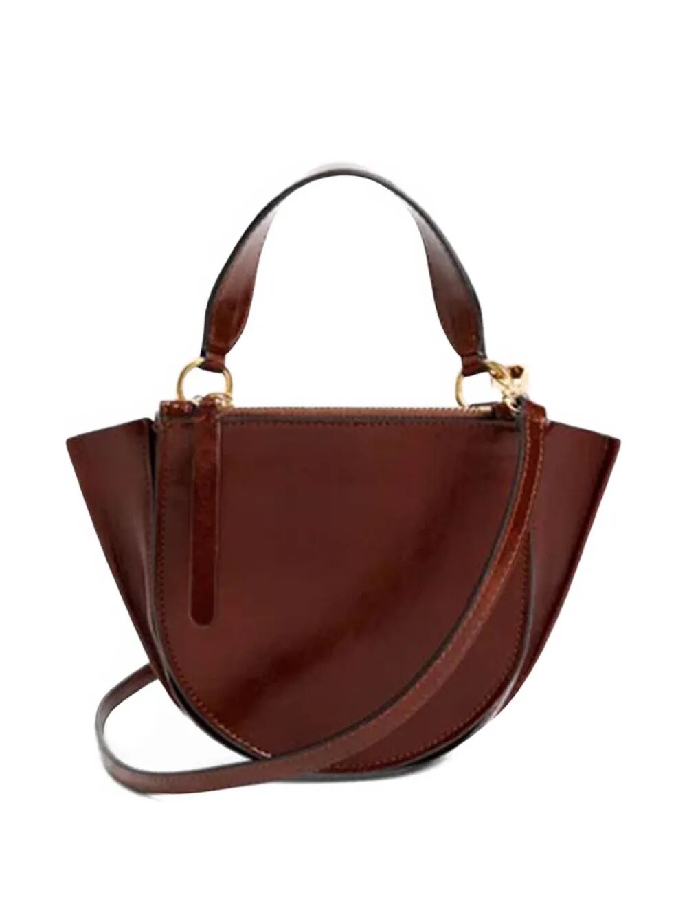 Borsa piccola in pelle marrone con taschino e manico