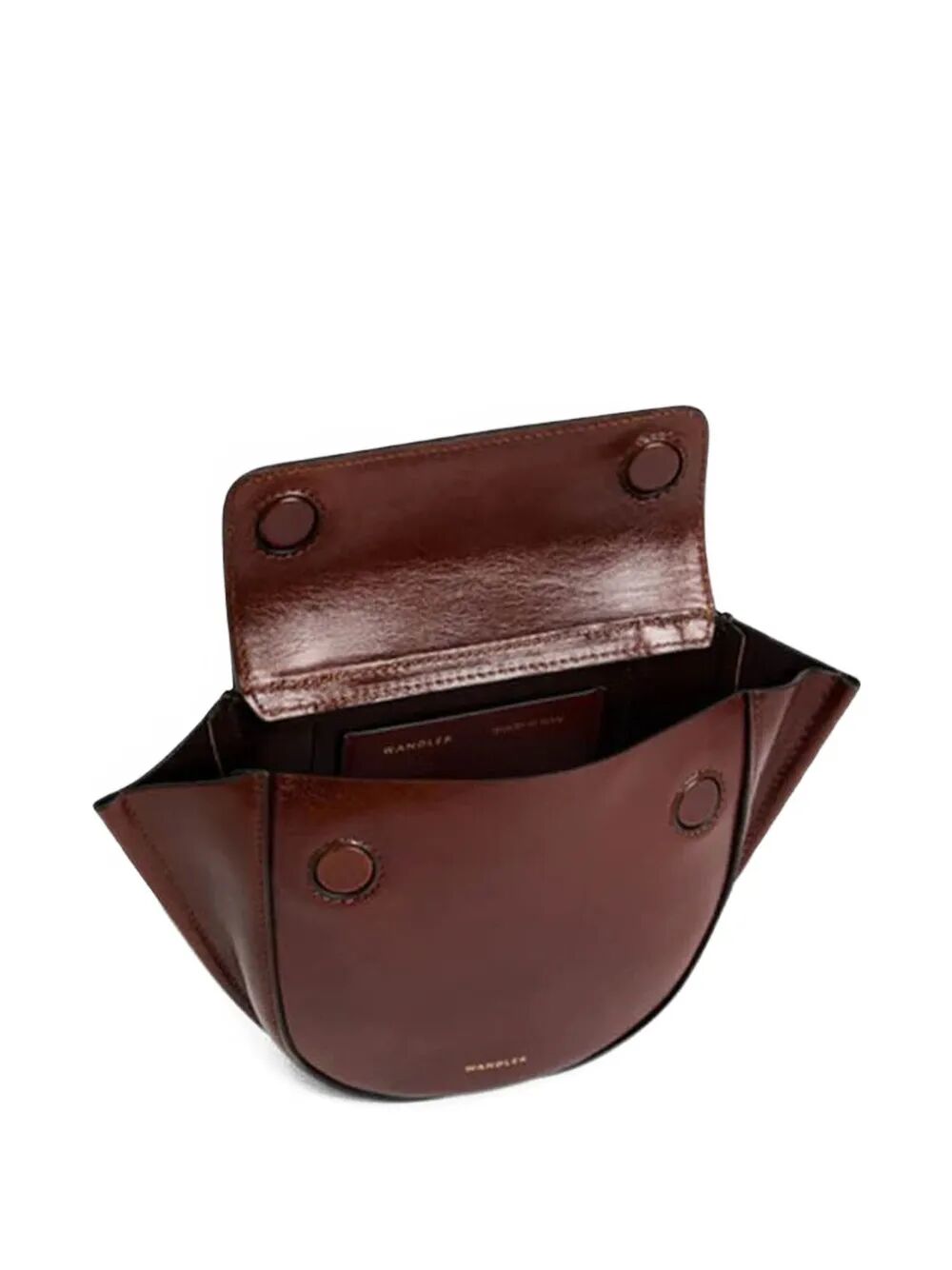 Borsa piccola in pelle marrone con taschino e manico
