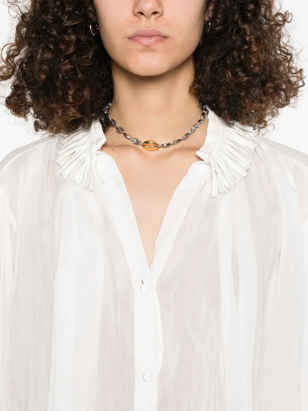 Camicia con abbottonatura 3/4 e decoro sul colletto