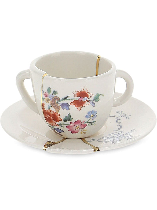 TAZZINA DA CAFFÈ CON PIATTINO IN PORCELLANA  "KINTSUGI-n`1"