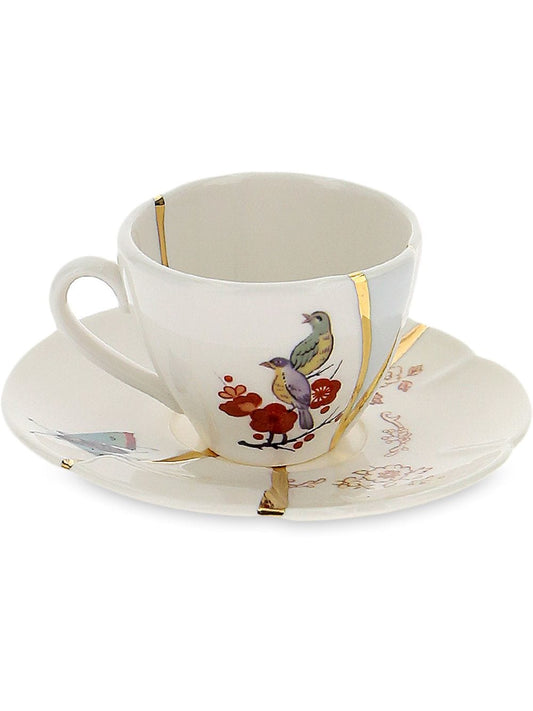 TAZZINA DA CAFFÈ CON PIATTINO IN PORCELLANA  "KINTSUGI-n`2"