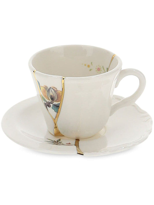 TAZZINA DA CAFFÈ CON PIATTINO IN PORCELLANA  "KINTSUGI-n`3"