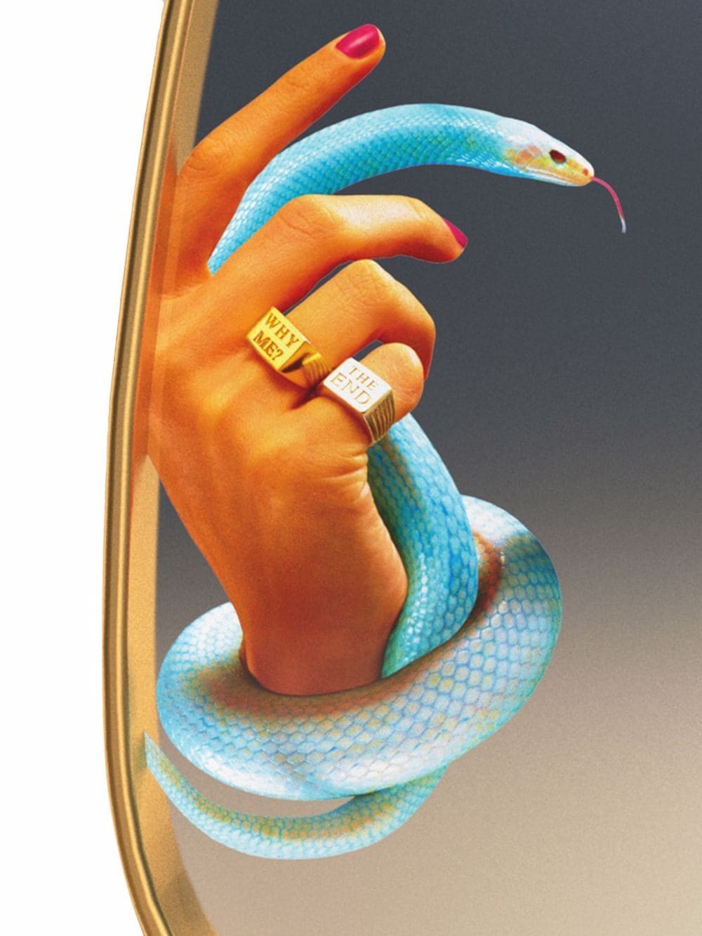 SPECCHIO CON CORNICE LEGNO "TOILETPAPER" Cm.54 h.59 - HAND - SNAKES